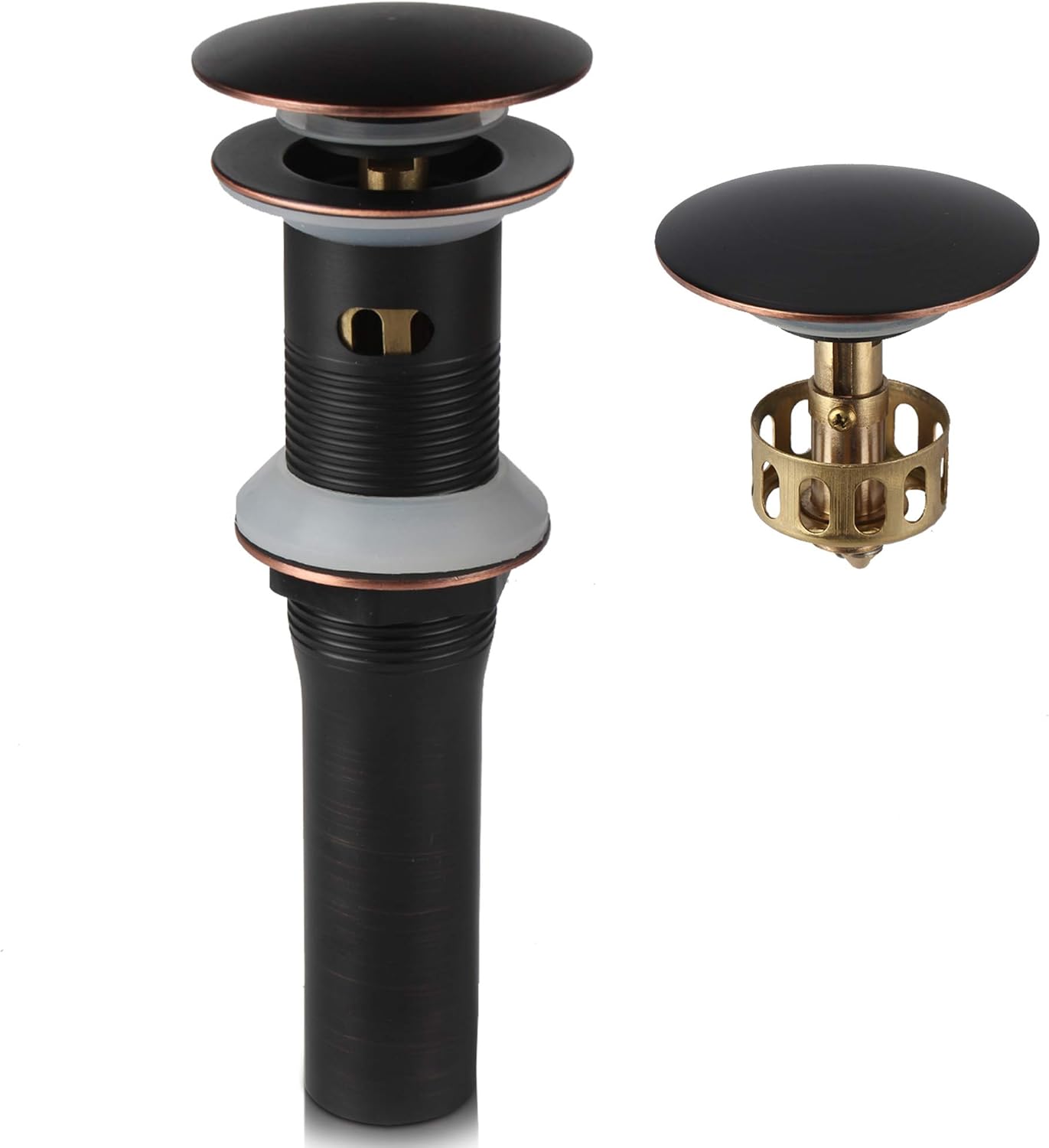Oil Rubbed Bronze Pop Up Sink Drain, Vanity Bathroom Vessel Lavatory Faucet Detachable Basket Drain Stopper, ORB with Overflow