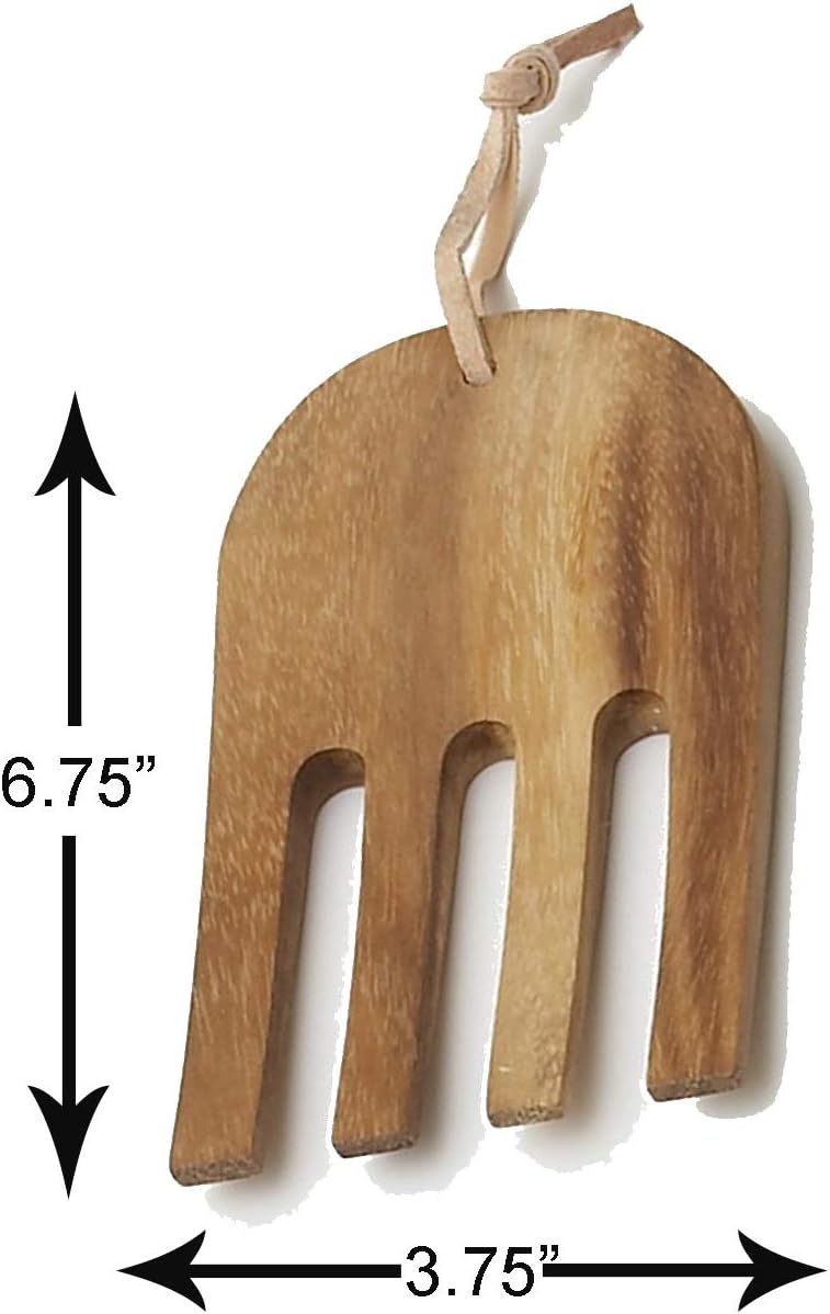 Acacia Wood 10” Salad Serving Bowl with Salad Hands 3 Piece Set by Woodard & Charles