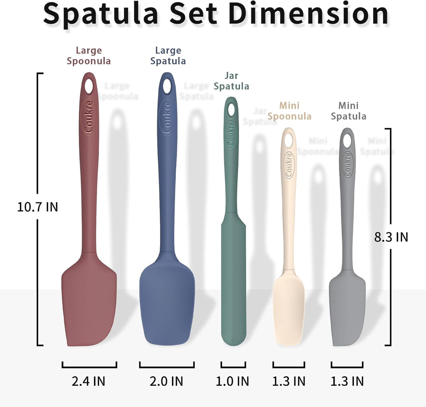 Coukre Silicone Spatula Set of 5,High Temperature Resistant, Food Grade Silicone, Dishwasher Safe, for Baking, Cooking (Colorful-3)