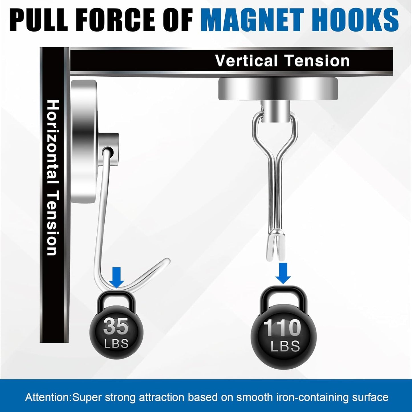 LOVIMAG Hooks, 110lbs+ Magnetic Magnet Hook 2025 Cruise Cabin Ship Essentials Heavy Duty Strong Refrigerator Fridge Hanging for Classroom Beach Vacation Kitchen Grills Home Mug Hanger (6 Pack), Silver