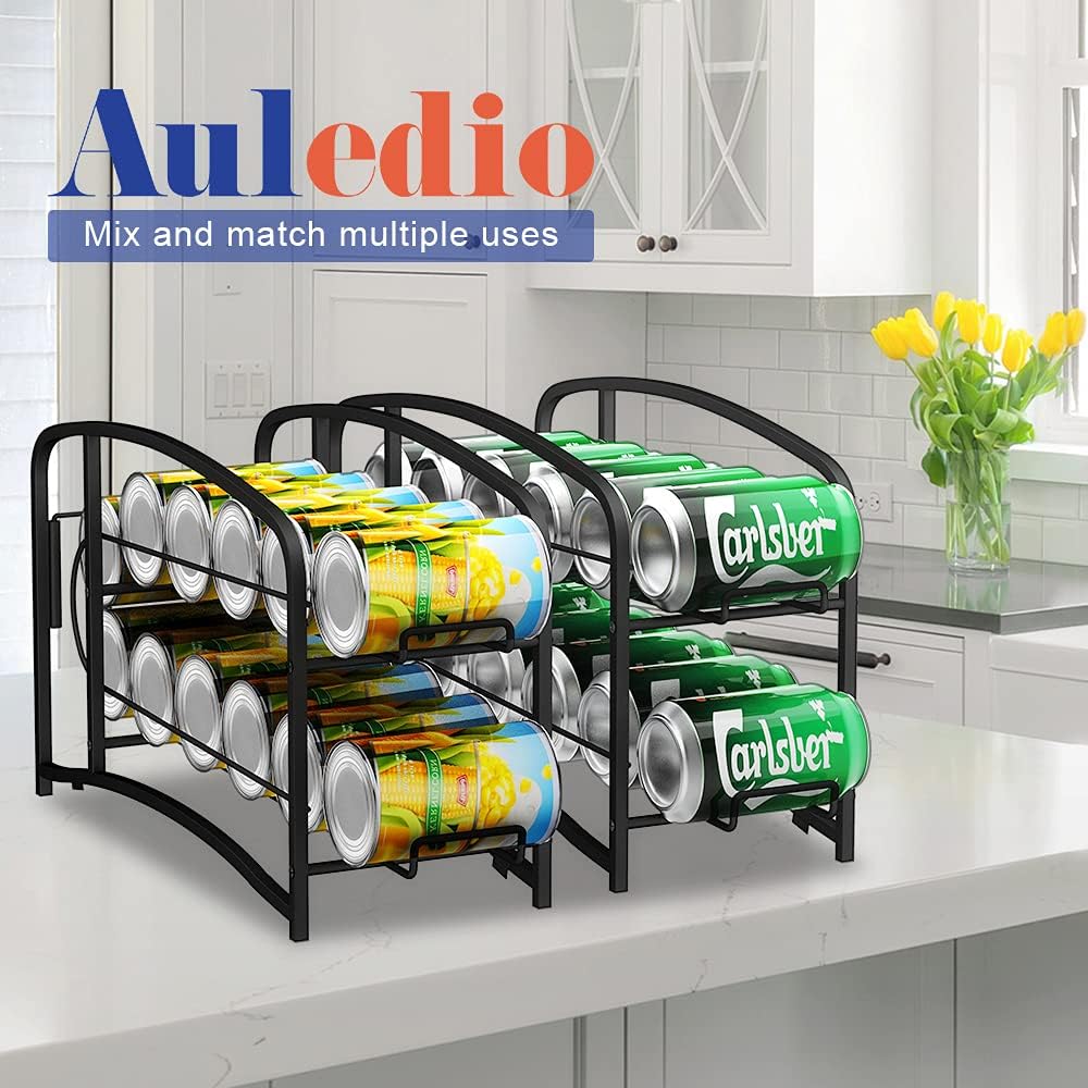 AULEDIO Stackable Beverage Can Dispenser Rack, Storage Organizer Holder for Canned food or Pantry Refrigerator,Black(2 Pack)