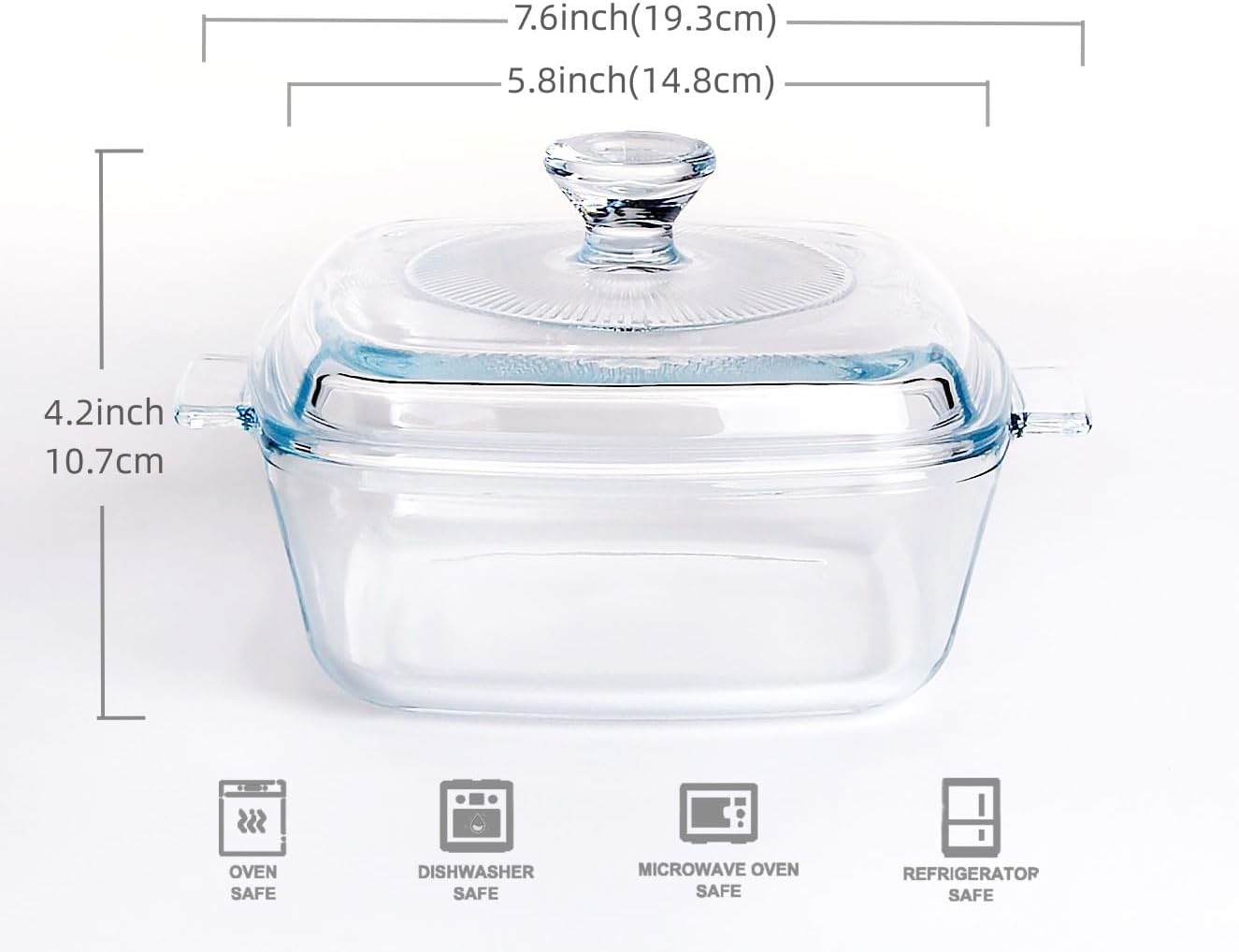 Clear Square Glass Casserole With Lid, Baking Dish With Cover, for Oven, Freezer and Dishwasher Safe (0.8-Quart Square)