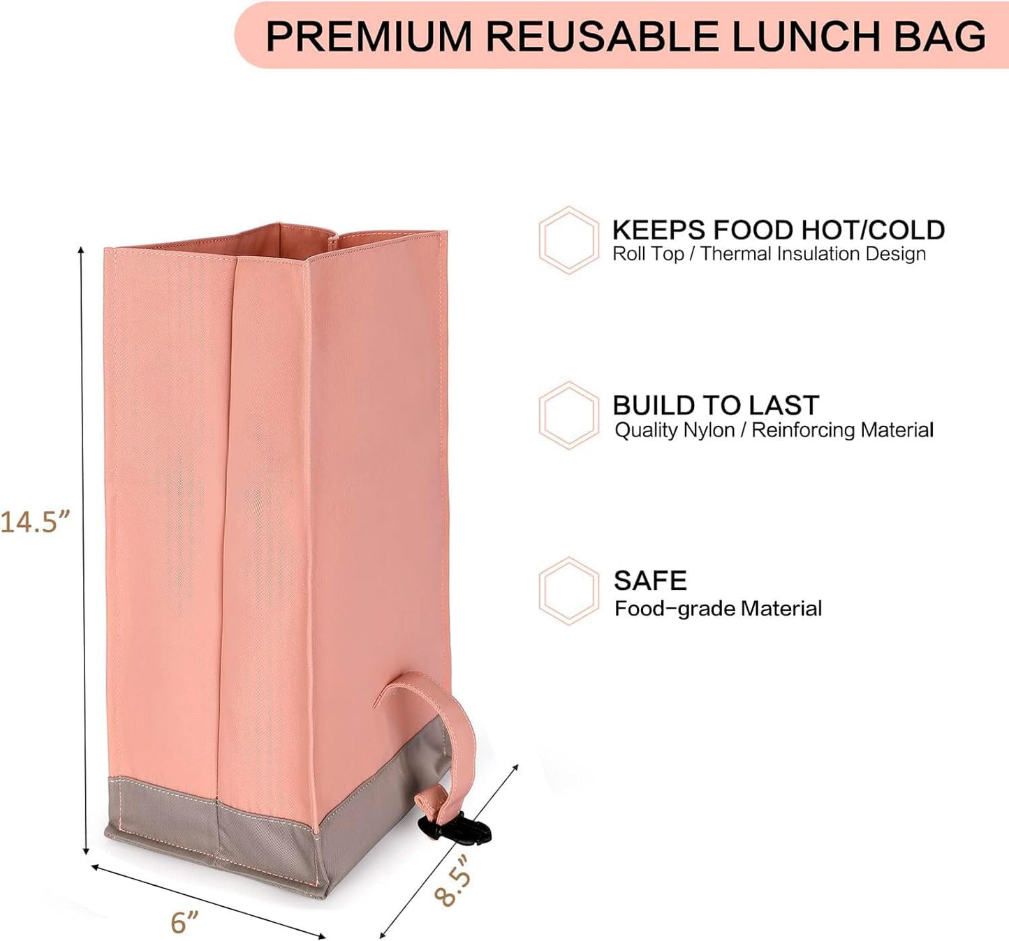 SUNNY BIRD Insulated Lunch Bag Pink Lunch Box Small Cooler Bag for Women, Girls, Adults and Teens (Pink with pink shoulder strap)