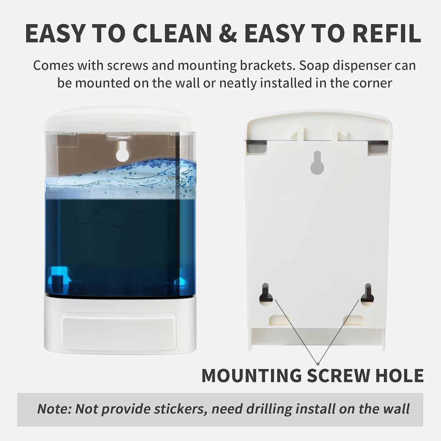 Manual Soap Dispenser 33oz Wall Mount Hand Soap Dispenser for Bathroom, Kitchen, Hotel & Restaurant Commercial Refillable Shampoo & Conditioner Dispenser for Liquid Gel