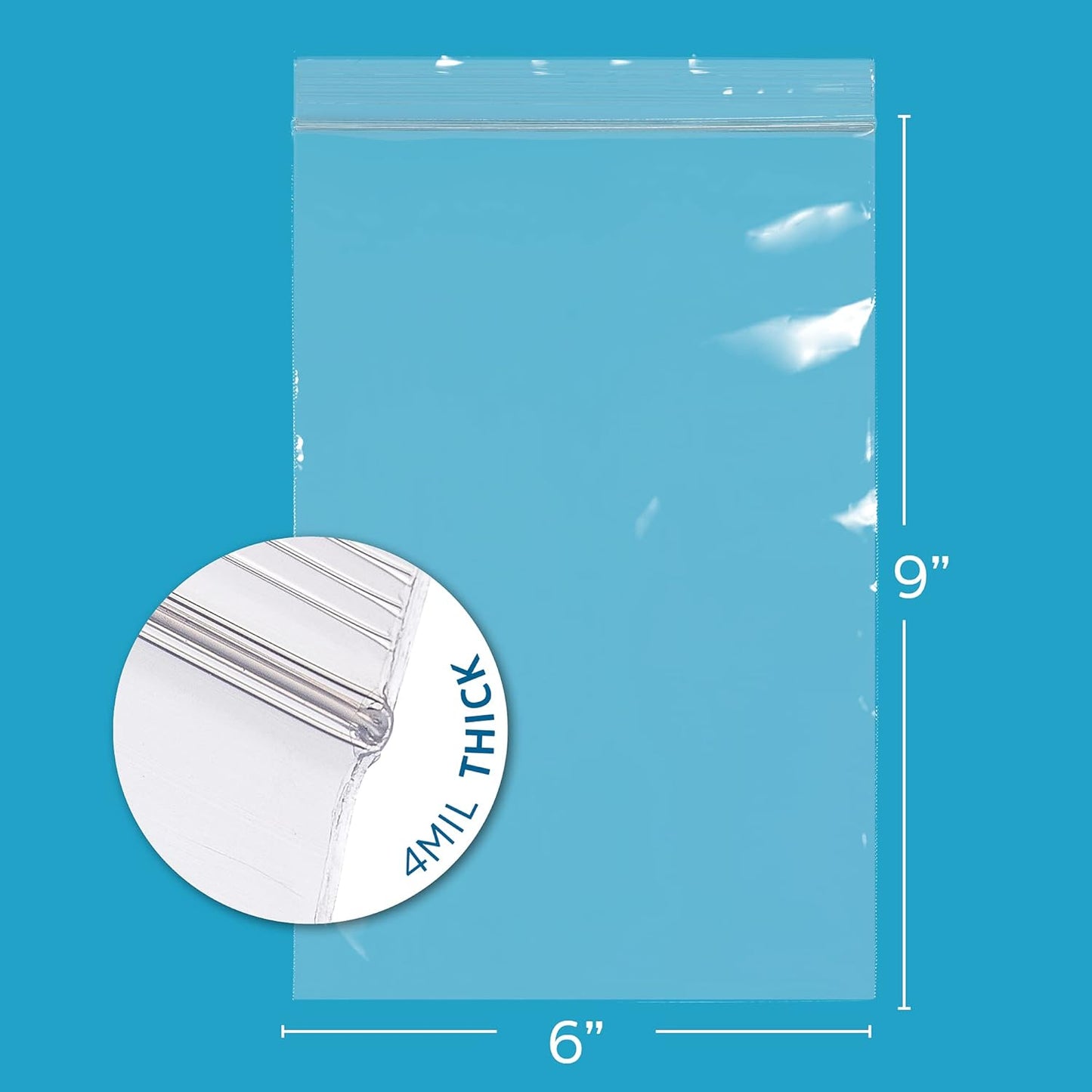 Clear Plastic Reclosable Zip Bags - Bulk GPI Pack of 100 6" X 9" 4 Mil Thick Heavy Duty, Strong & Durable Poly Baggies with Resealable Zipper Lock for Travel, Storage, Packaging & Shipping.