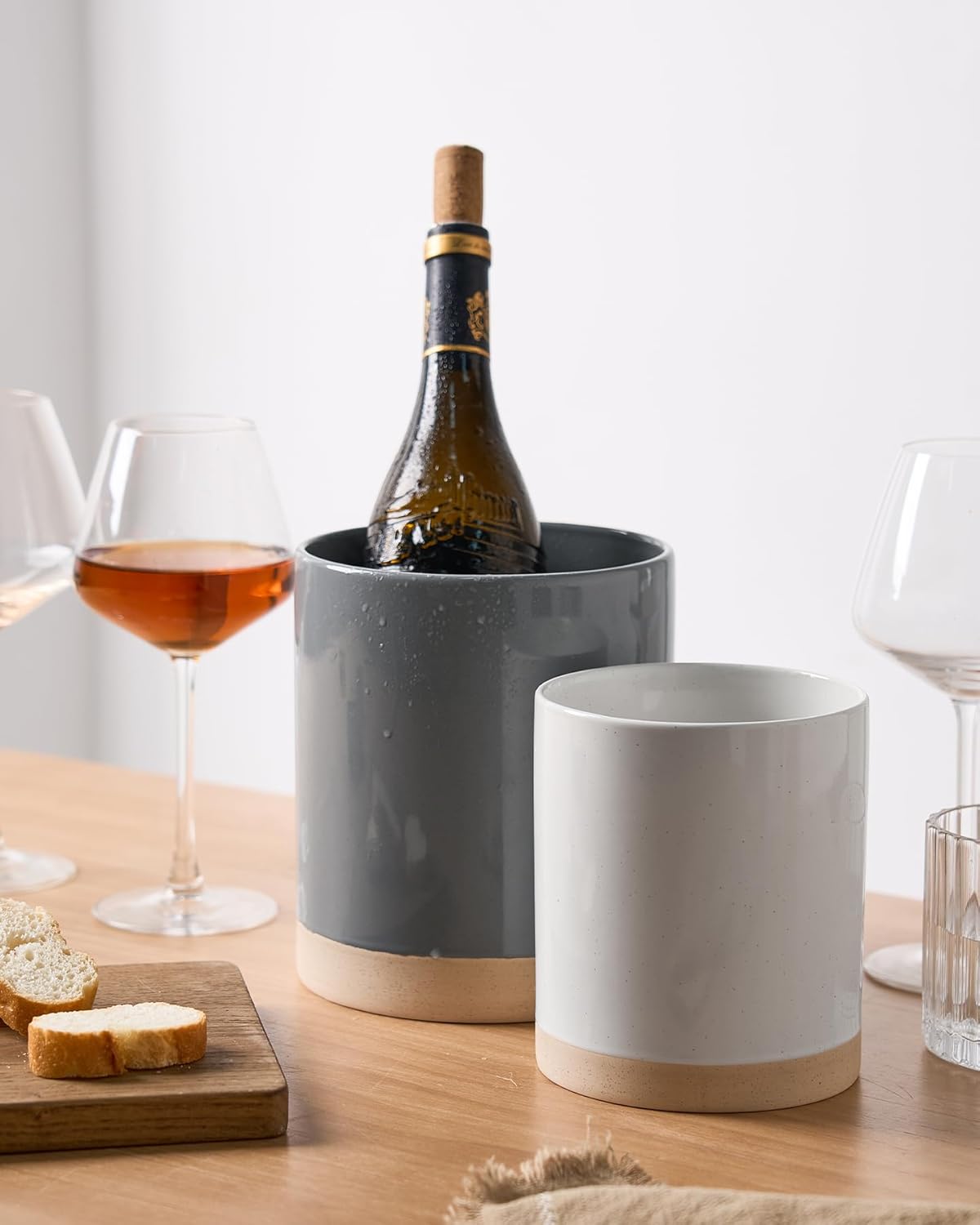 famiware Milkyway Kitchen Utensil Holder for Countertop, Ceramic Cooking Utensil Crocks for Kitchen Counter, Utensil Organizer for Spatula & Spoon, Set of 2, Dark Gray and White