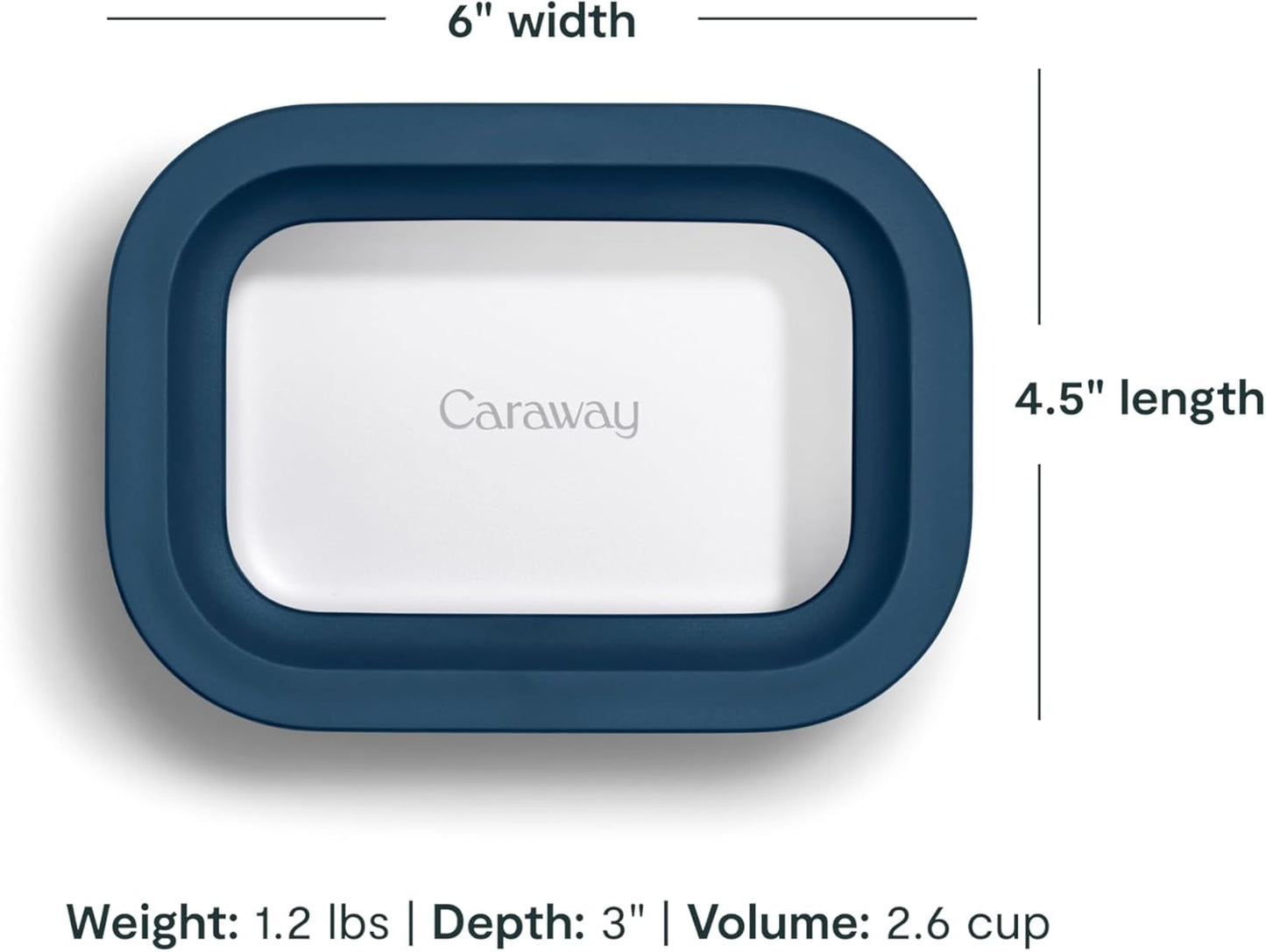 Caraway Mini Rectangle Food Storage Container - 2.6 Cup Glass Storage Container for Food - Non-Toxic Ceramic-Coated Glass - Air Release Technology - Compact & Stackable Design - Navy