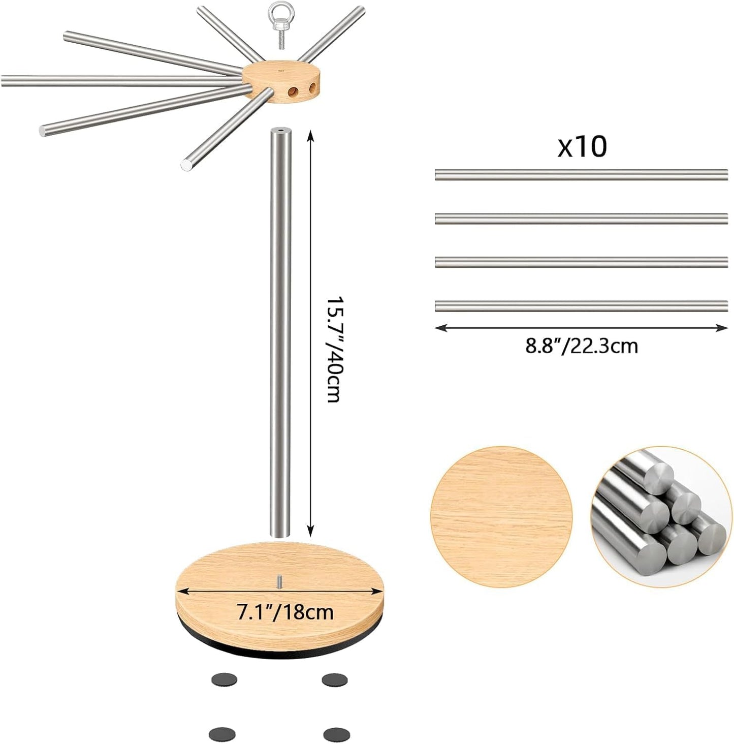 Pasta Drying Rack, Rotatable 304 Stainless Steels Pasta Rack with Handle, Detachable Stand Noodles Drying Hanger for Homemade Fresh Spaghetti, Tagliatelle, Fettuccine