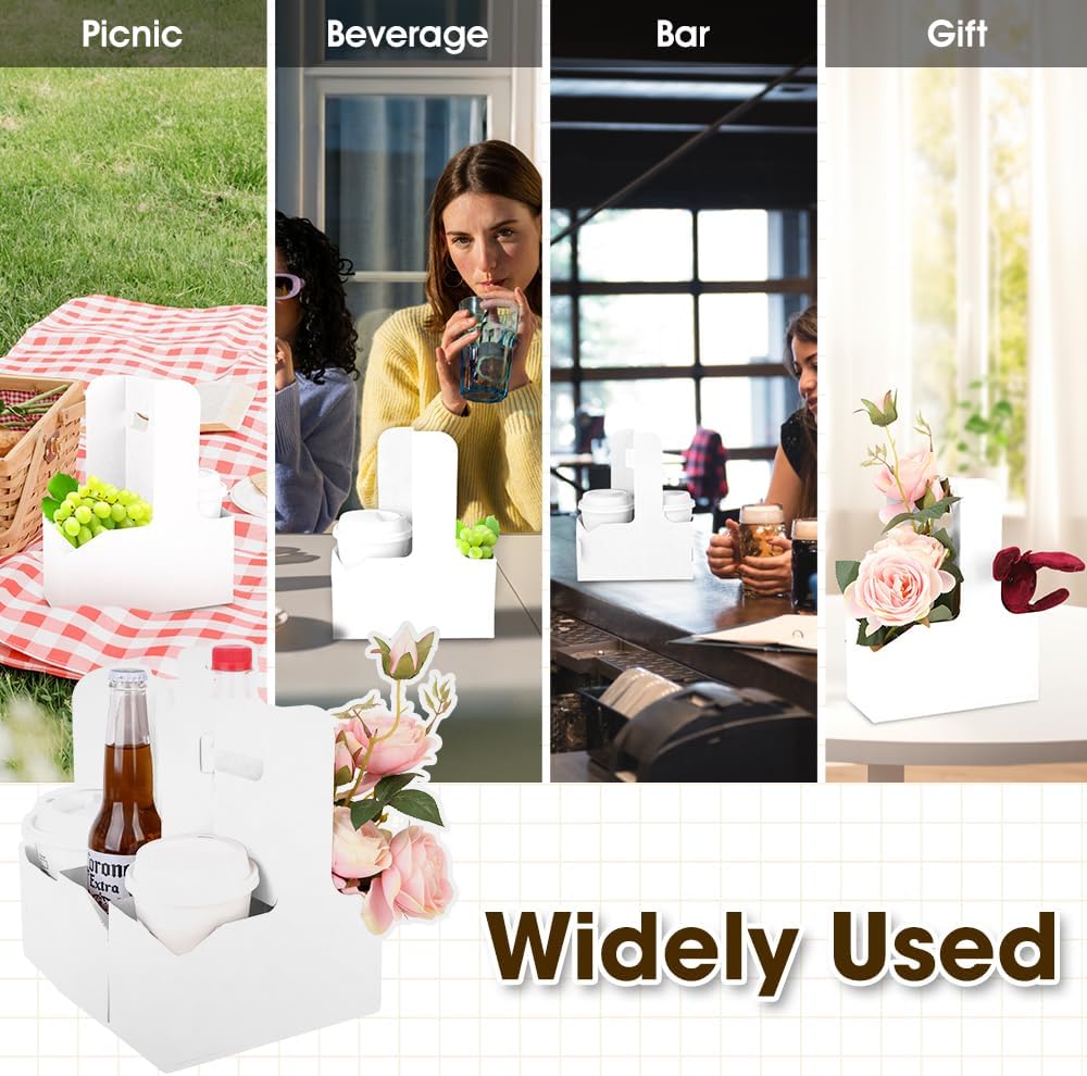 15Pcs -2 Cup Drink Carrier with Handle - Paper Cup Holder, Coffee Carriers Tray for Drinks, Disposable Takeaway Cardboard Holders To Go for Food Delivery, Uber Eats/Door Dash Two or 4 Kraft Paperboard