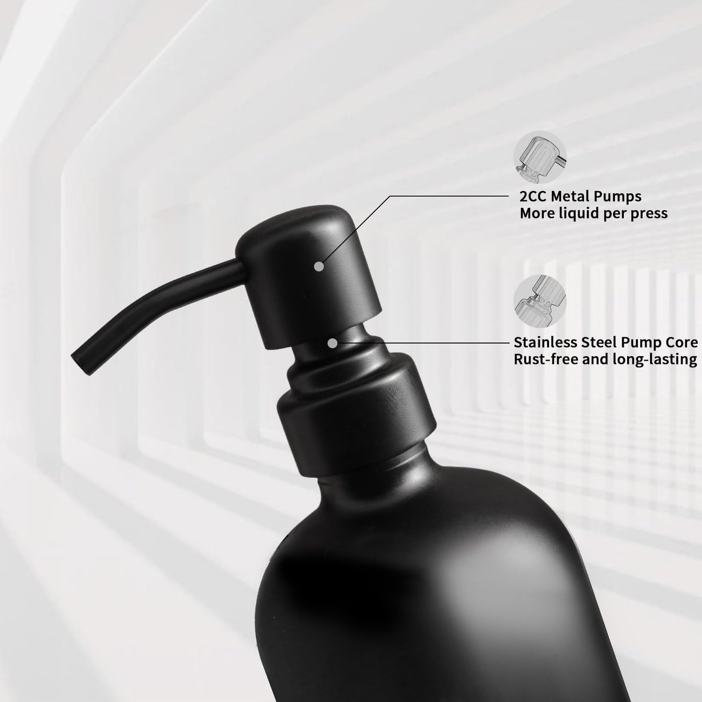 Matte Black Soap Dispenser Set, Kitchen Soap Dispenser Set with Black Stainless Steel Pump, Perfect for Kitchen Decor and Accessories. (Black)