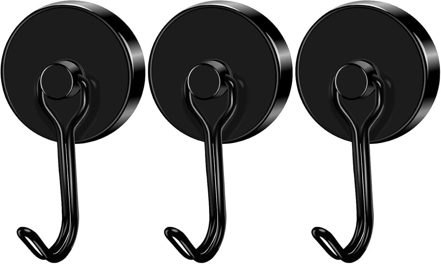 LOVIMAG Hooks, 110lbs+ Magnetic Magnet Hook 2025 Cruise Cabin Ship Essentials Heavy Duty Strong Refrigerator Fridge Hanging for Classroom Beach Vacation Kitchen Grills Home Mug Hanger (3 Pack), Black