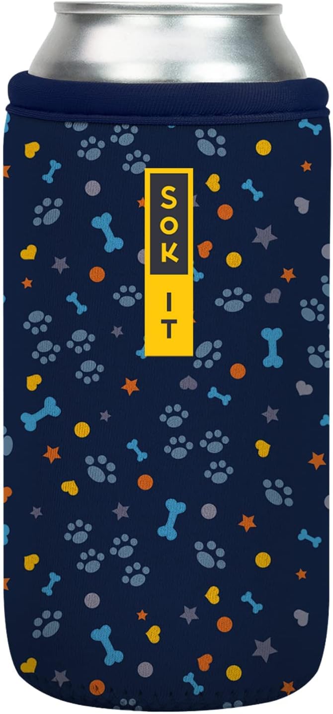 Sok It CanSok Sleeve for Beer & Soda Insulated Neoprene Cover (Paws and Bones, 16oz Can Sleeve)