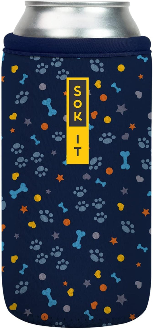 Sok It CanSok Sleeve for Beer & Soda Insulated Neoprene Cover (Paws and Bones, 16oz Can Sleeve)