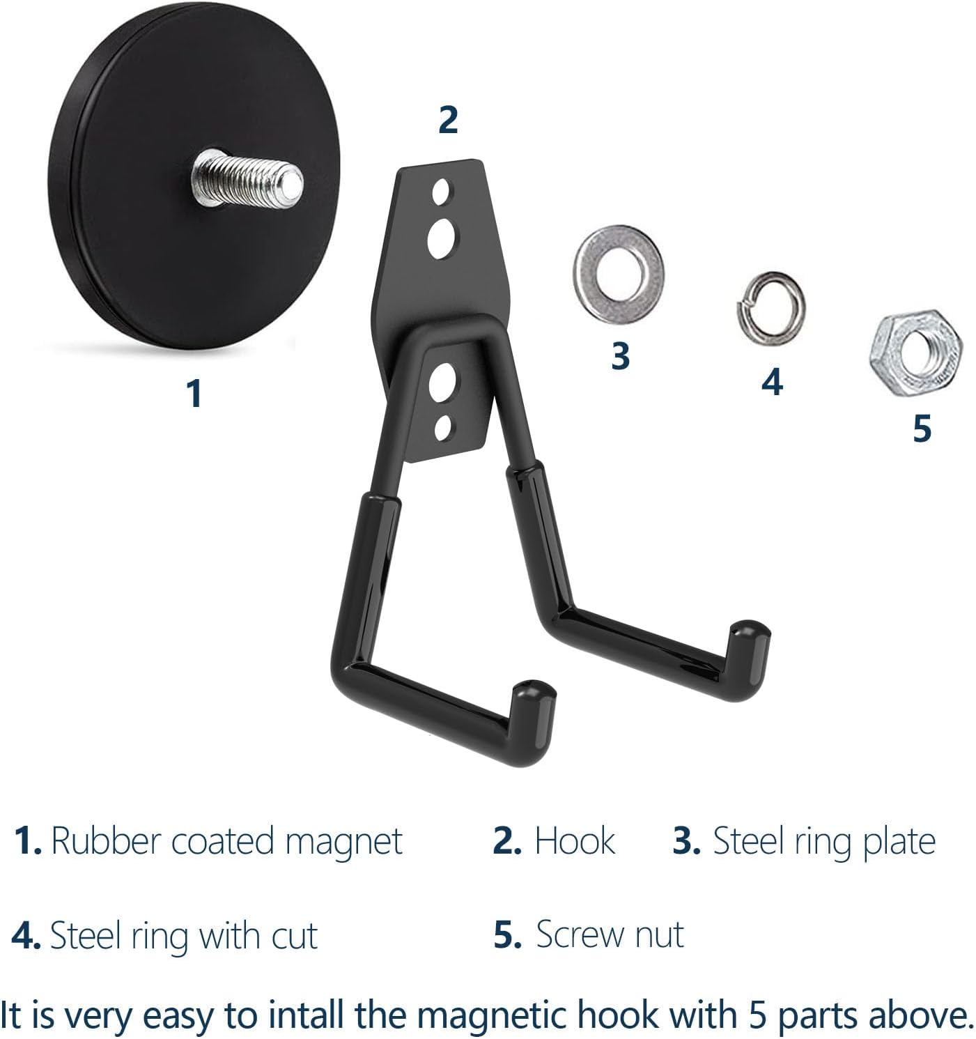 Super Strong Magnetic Hooks Heavy Duty, Magnetic Utility Hooks for Power Drill, Garden Tools, Hose, Straps, Steel Pegboard, Horse Trailer, Garage Magnetic Hooks Hanger Tool Holder(4pack)