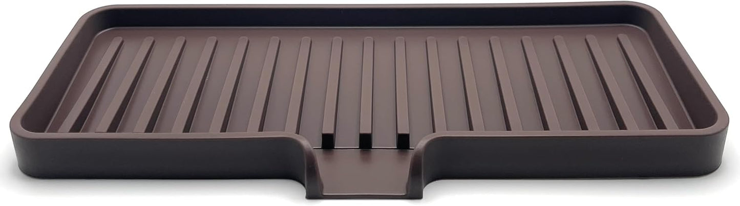 Happitasa Silicone Soap Dish Tray and Sponge Holder with Drain Chute | Bathroom and Kitchen Sink Organizer Caddy (Dark Chocolate, 9"x3.5", 5.6 Ounces)