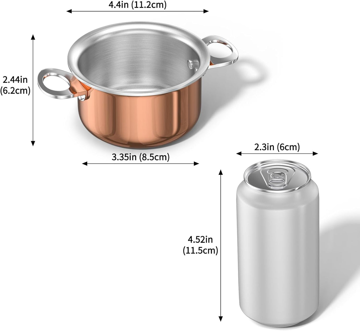 Macevia Mini Sauce Pan with Lid,Copper Butter Warmer Small Pot, Multipurpose Use for Home Kitchen or Restaurant (13.5oz/400ml)
