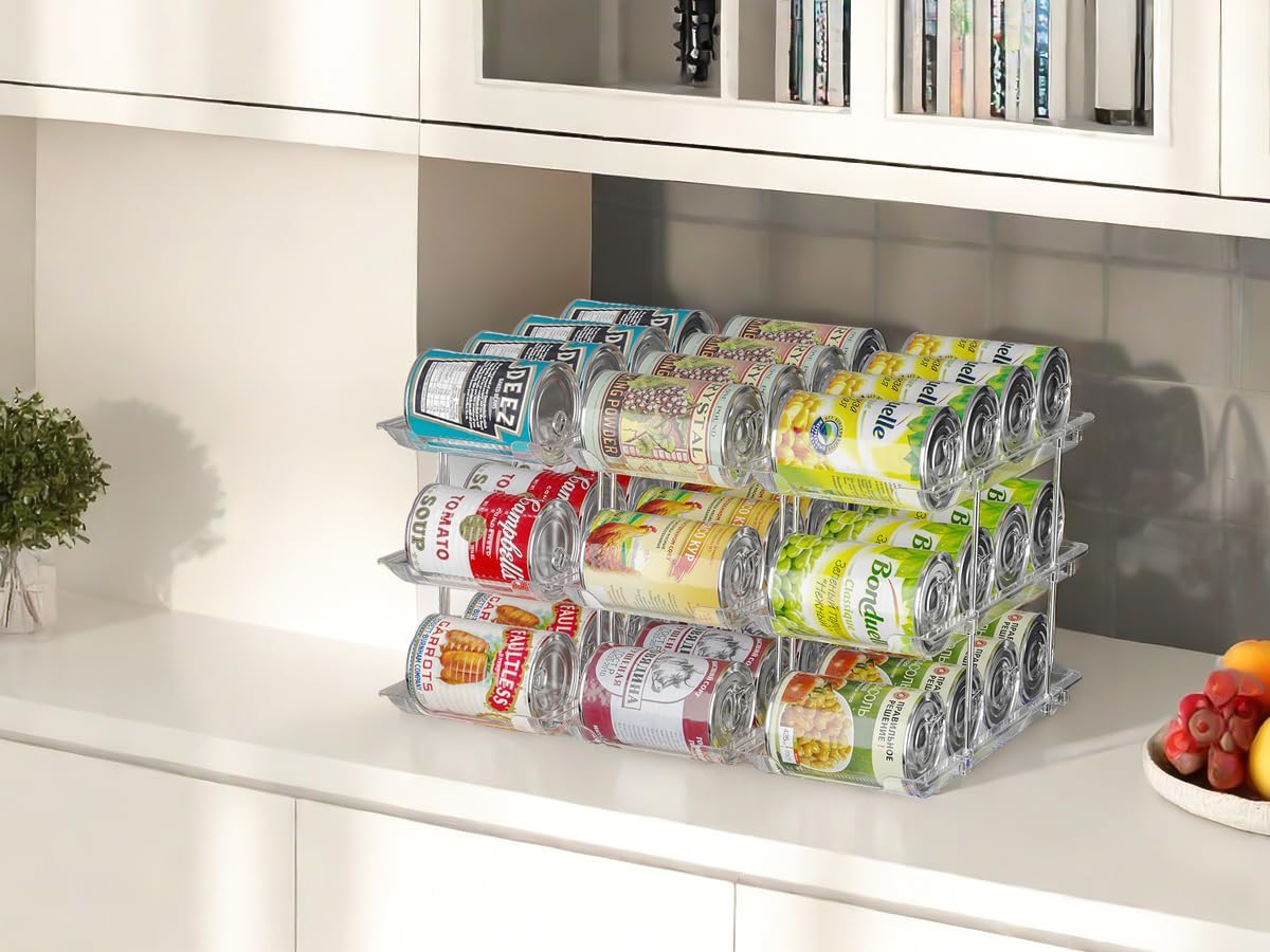 Can Organizer for Pantry Soda Can Organizer Automatic Rolling Food Pantry Storage Rack Can Dispenser for Fridge Holds 72 Cans, Fits 5.8-Inch Soda and Can, Set of 18