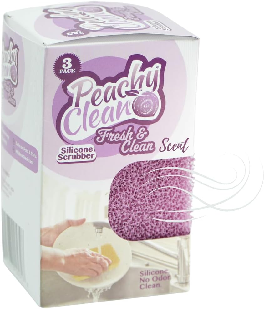 Peachy Clean Silicone Dish Sponge Scrubbers, Fresh & Clean Scent, Non-Scratch, Odor-Resistant, Durable Dish Sponges for Kitchen