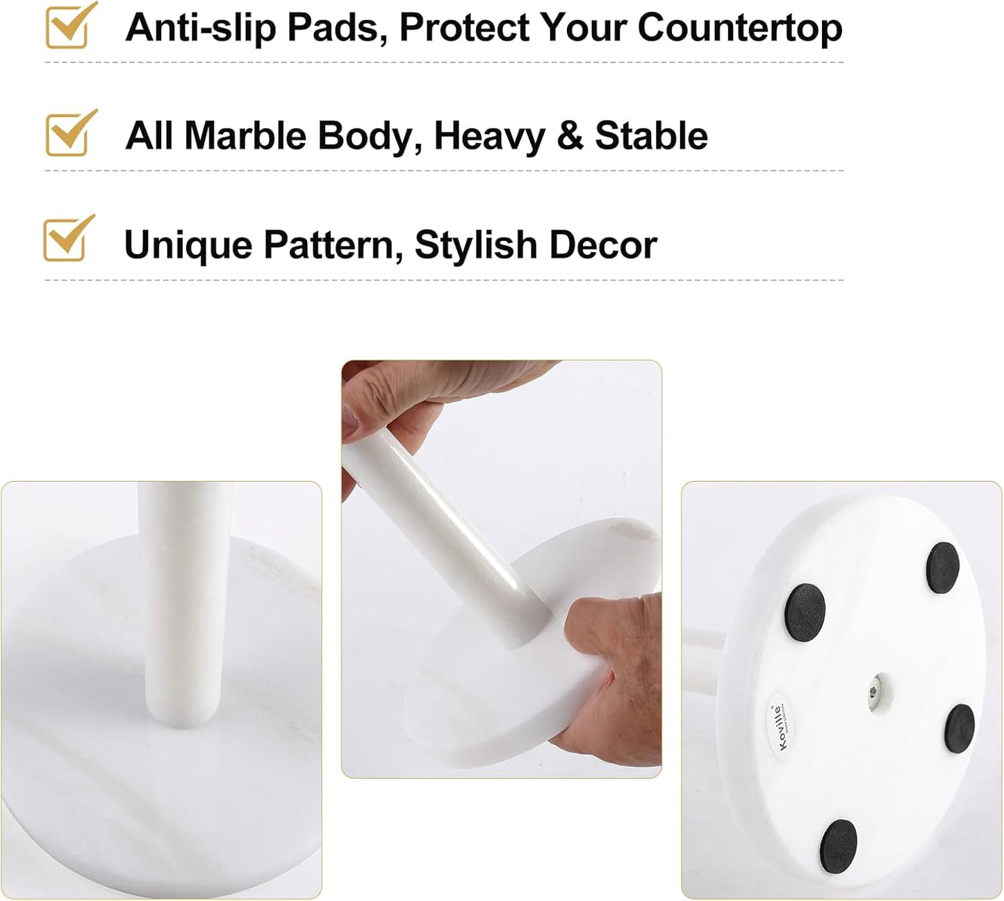 Koville Natural Marble Paper Towel Holder Countertop, 6“ Genuine Stone Paper Towel Holder Stand for Kitchen Storage, for Standard Rolls(Namib Fantasy)