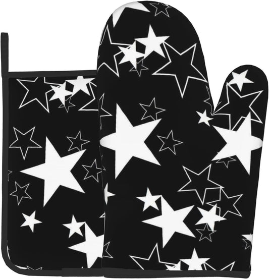 Black Star Oven Mitts and Pot Holder Set of 2 Galaxy Space Heat Resistant Kitchen Oven Gloves Potholders for Baking Cooking Grilling BBQ