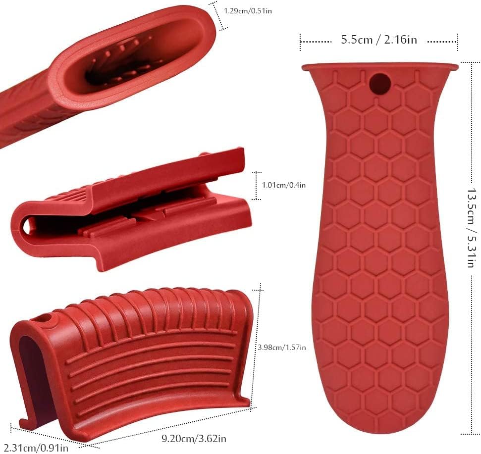 4 Pieces Silicone Hot Tool Holder Heat Resistant Potholder Cookware Handle Non Slip Rubber Pot Holders Handles Grip Covers for Cast Iron Skillet Silicone Cooking Kitchen Suits