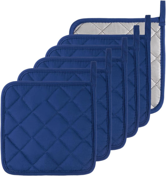 Kitchen Pot Holders Set Heat Resistant Pure Cotton Potholders Kit Trivets Large Coasters Hot Pads Terry Pot Holders for Everyday Cooking and Baking by 7 x 7 Inch Set of 6 Blue