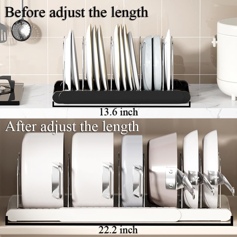 Pot Rack : Pots and Pans Organizer Under Cabinet 7 Adjustable Compartment Expandable Pot Lid Holder for Kitchen Cookware, Bakeware, Lid, Dishes, Cutting Boards,Apricot