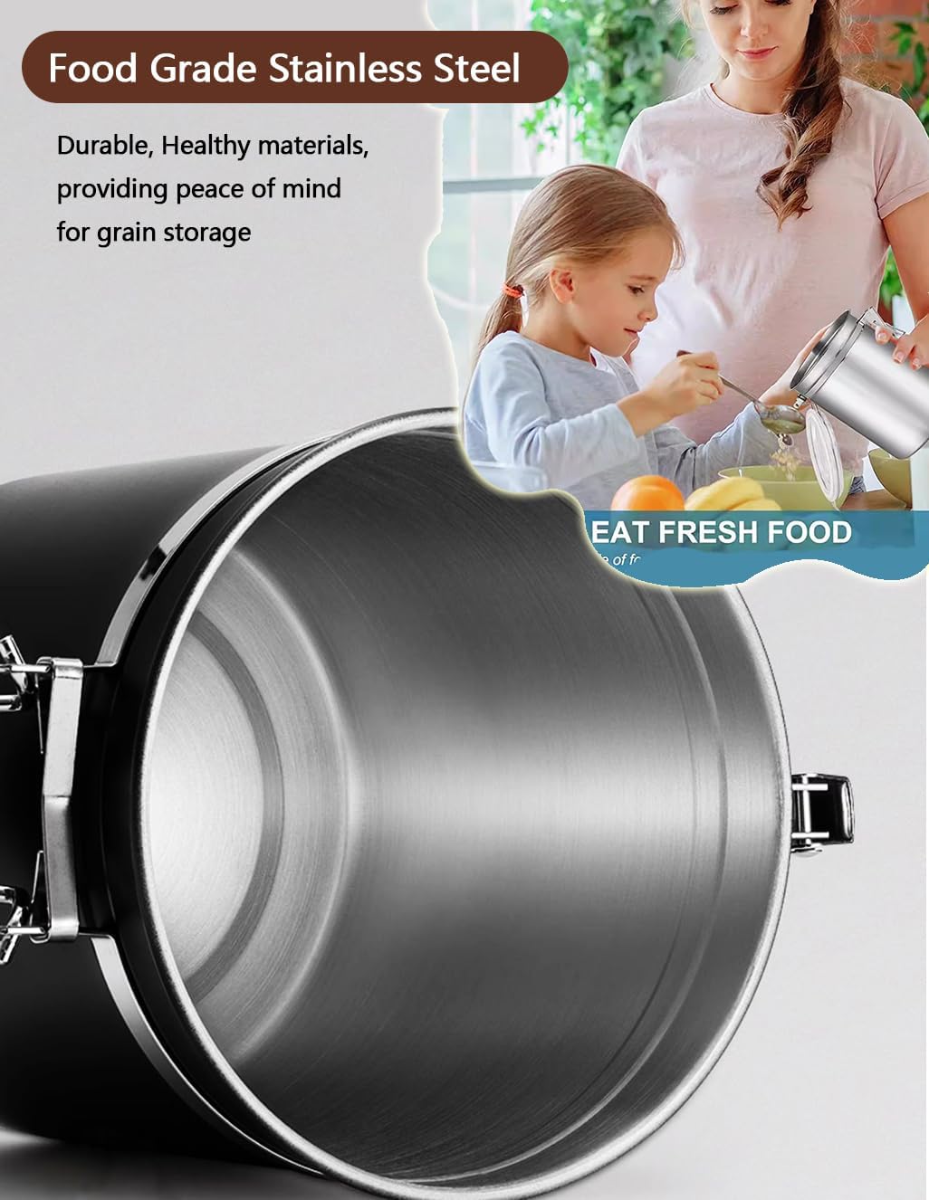 Stainless Steel Food Container with Clear Lids Airtight Storage Container Stackable Small Canisters Kitchen Pantry Storage for Cereal, Snacks, Candy, Herbs, Spices, Sugar, Tea (1.2L Black)