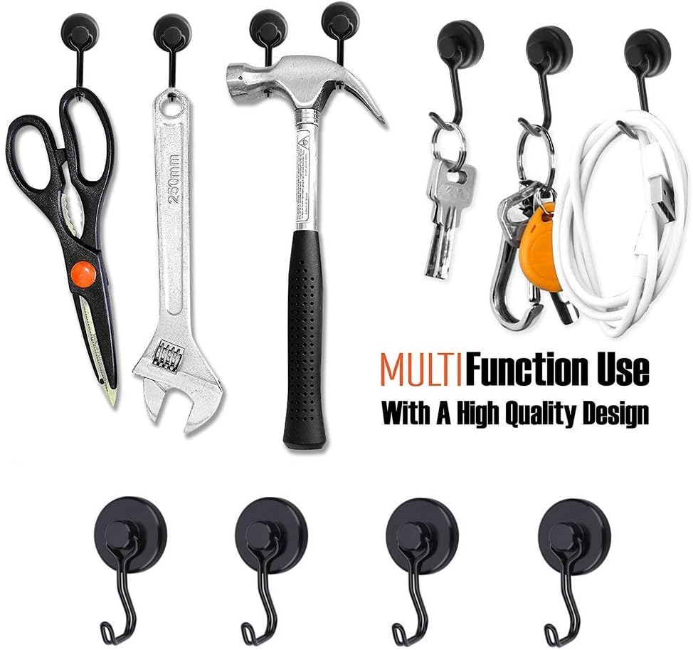 Magnetic Hooks 100LB Cruise Refrigerator Heavy Duty Neodymium Rare Earth Magnetic Hangers, Rubber Scratch-Resistant Base, Ideal for Indoor/Outdoor Hanging(Black 6Pack)