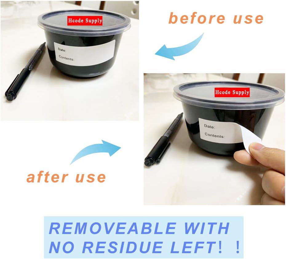 Hcode 2 x 3'' Self-Adhesive Removable Freezer Food Labels- Easy Clean Leaves No Residue- Cooler Food Storage Freezer Stickers Plastic Paper Perfect for Reusable Containers 300 Stickers (2x3 Fill in)