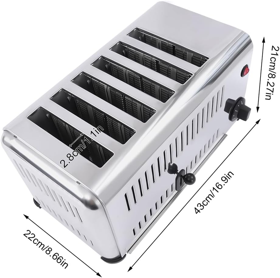 Commercial Toaster 6 Slices Stainless Steel Pop-Up Electric Toaster Machine Cool Touch Toaster Countertop Toaster 6 Slice 5 Minutes Timier Rapid Toaster w/Tray Restaurant