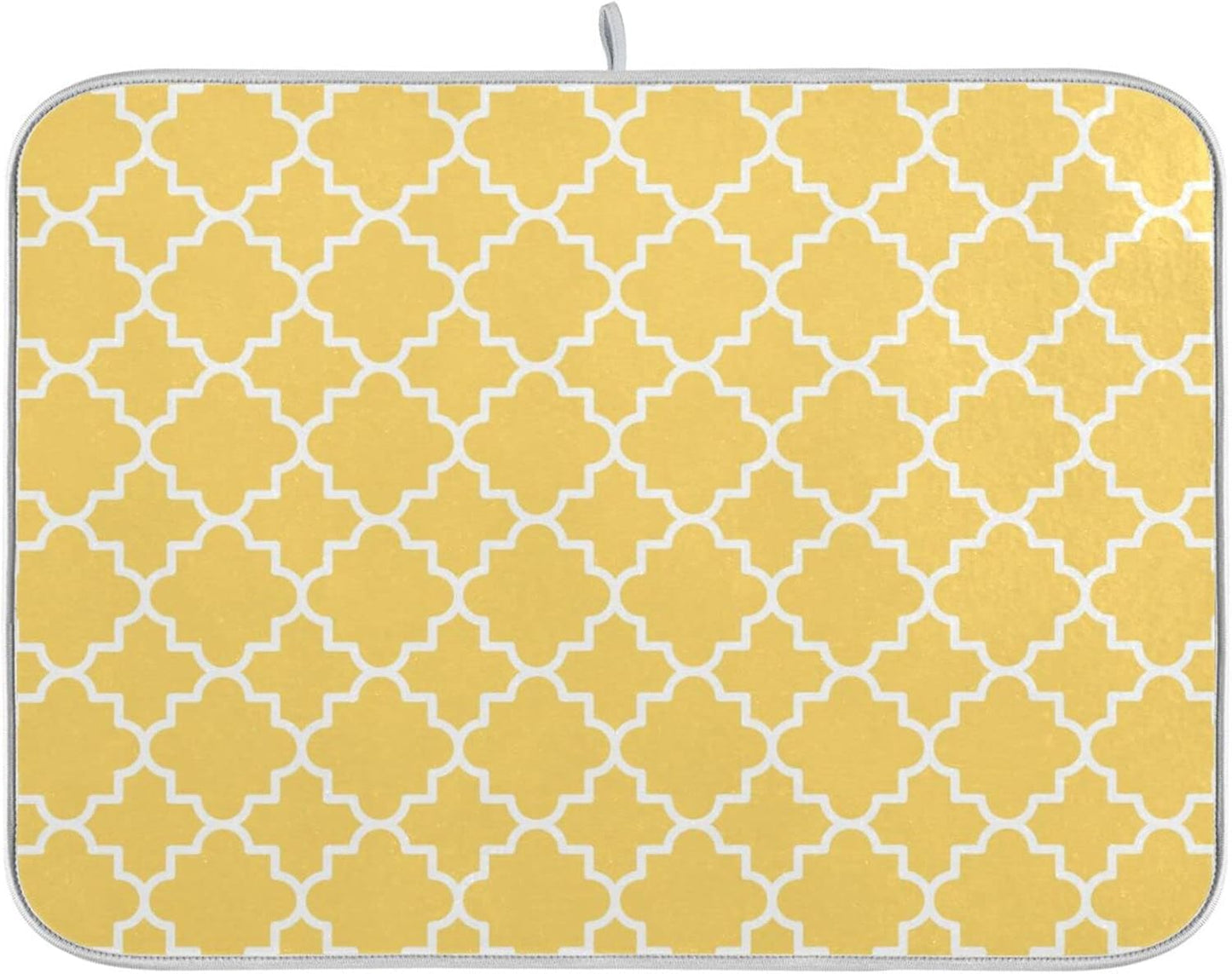 Super Absorbent Dish Drying Mat, Microfiber Fast-Drying Dish Mat, 24" x 18", Kitchen Dish Drying Pad, Quatrefoil Lattice Yellow Pattern