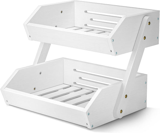 G.a HOMEFAVOR Fruit Basket for Kitchen, 2-Tier Fruit Bowl for Kitchen Counter, Vegetable Storage Stand for Fruit Shop, 15 mm Thickness (WHITE)