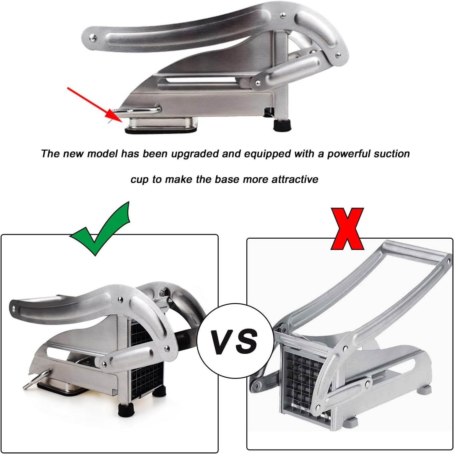 French Fry Cutter, 2-blade Potato Slicer Strong No-Slip Suction Base Stainless Steel French Fry Cutter with 1 Peeler, Perfect for Potatoes, French Fries, Cucumber,Vegetables Carrot
