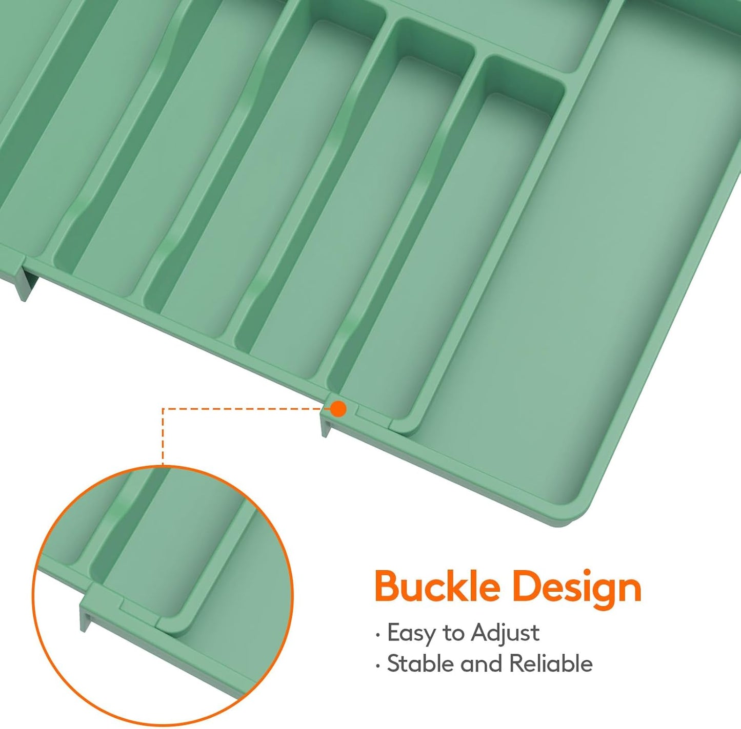 Lifewit Silverware Drawer Organizer, Expandable Utensil Tray for Kitchen, BPA Free Flatware and Cutlery Holder, Adjustable Plastic Storage for Spoons Forks Knives, Large, Green