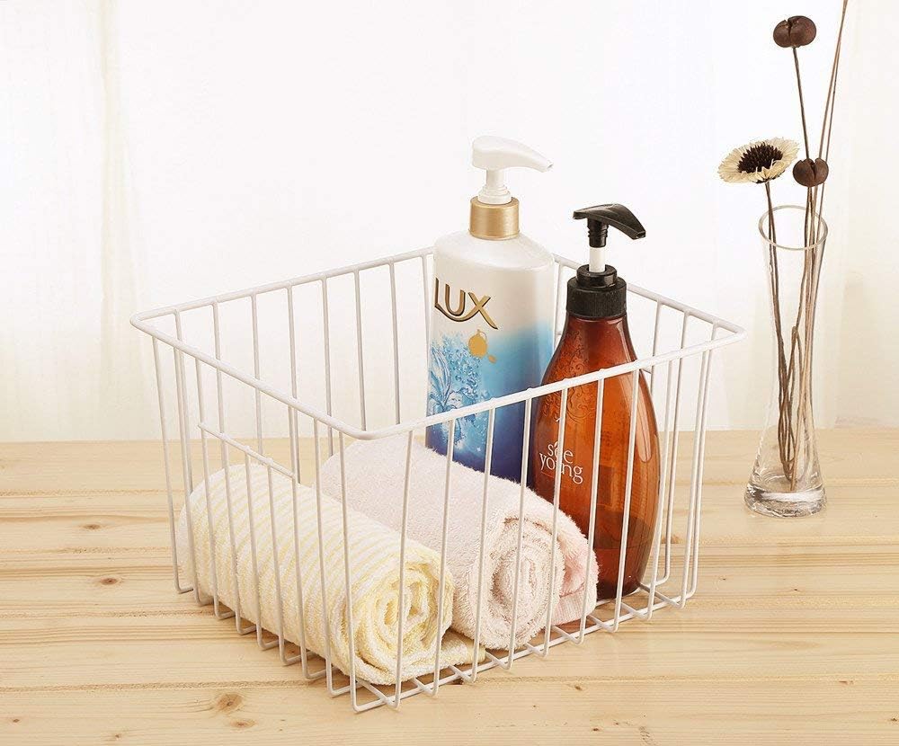 SANNO Freezer Baskets Freezer Wire Storage Basket, Organizer Food Storage Bin with Handles for Cabinets, Pantry, Closets, Bedrooms 11.8" x 11.8" x7"
