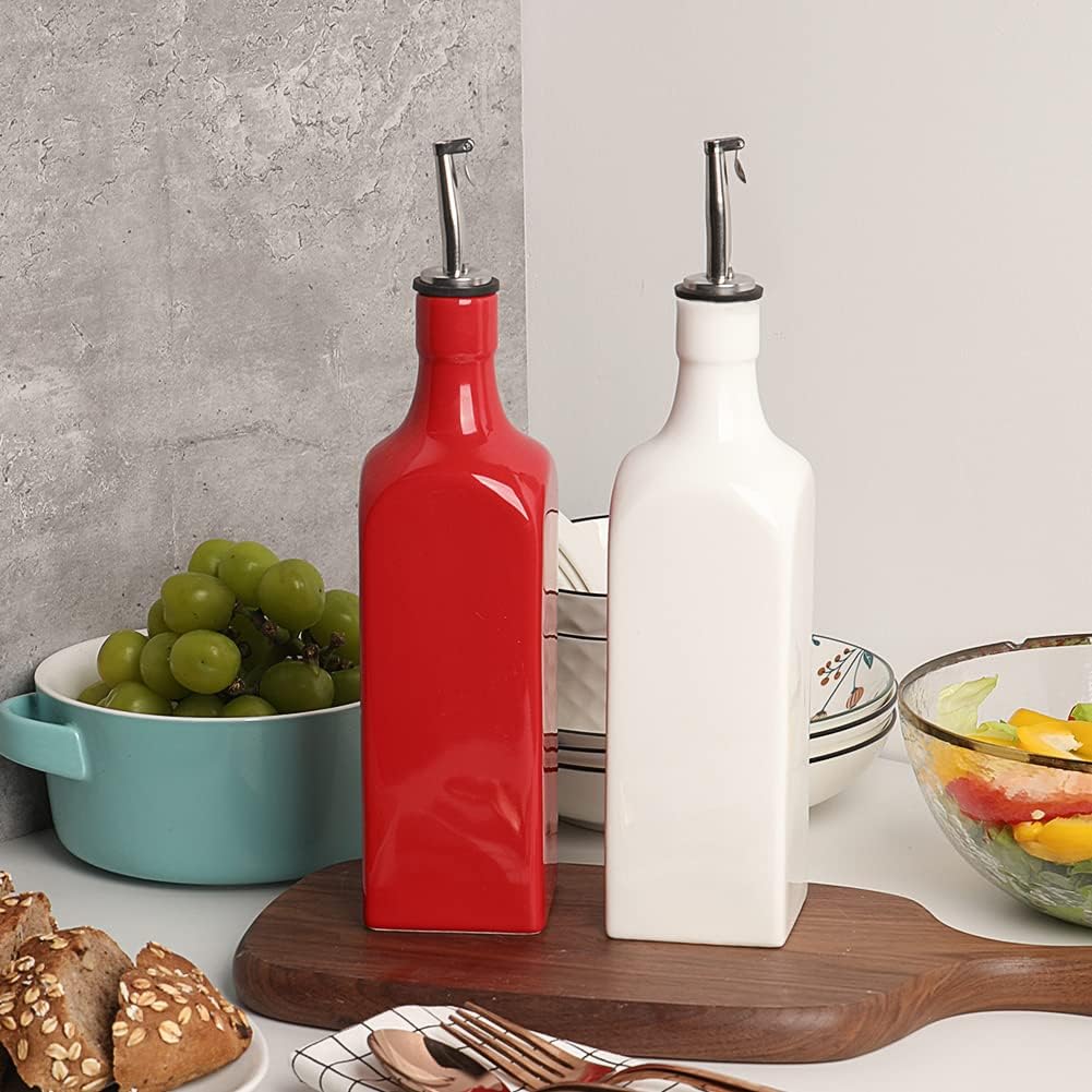 Sweejar 19 Fl Oz Ceramic Olive Oil Dispenser Bottle with Spout, Large Oil Dispenser for Kitchen, Opaque EVOO Oil and Vinegar Cruet for Cooking, Oil Container for Avocado Oil, Pack of 1 (Fog blue New)