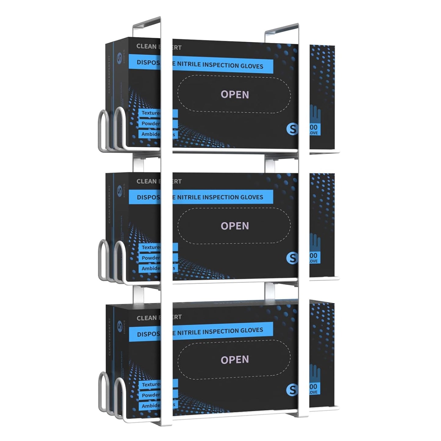 Glove Holder Dispenser for Wall Mount, White Metal Disposable Latex Gloves Holder for Lab, Wall-Mounted Rubber Box Holder, Tissue Rack for Kitchen and Garage