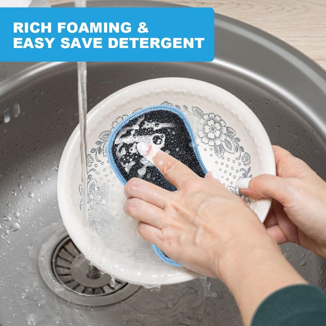 HOMEXCEL 12 Pack Multi-Purpose Scrub Sponges Kitchen, Dish Sponge, Non-Scratch Microfiber Sponge for Efficiently Cleaning Dishes, Pots, and Pans (Blue)