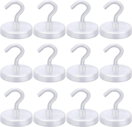LOVIMAG Magnetic Hooks for Cruise Cabins, Cruise Essentials Must Haves, Cruise Magnets, Magnetic Key Holder, Strong Magnetic Hooks for Hanging, Fridge, Grill -12 Pack, 110lbs, White
