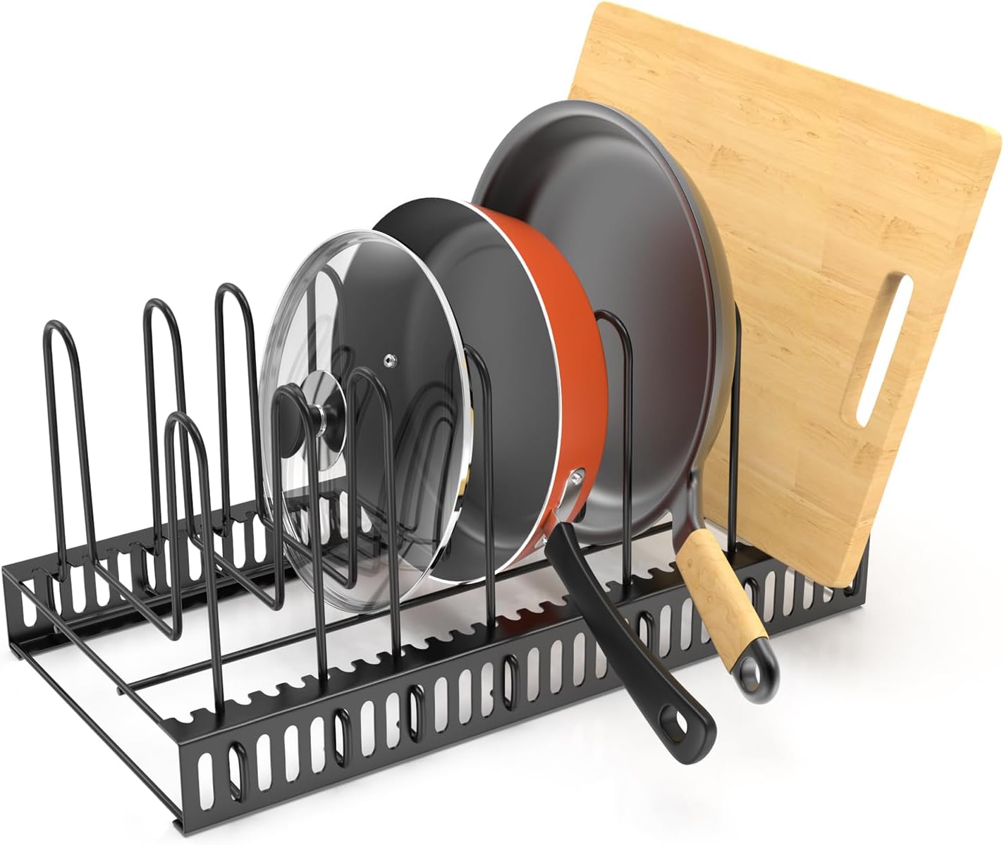 Pot Lid Organizer for Cabinet,7 Adjustable Dividers Storage for Cabinet - Heavy-Duty Pot & Pan Organizer - Perfect to Store Pots, Bakeware, Plates, Cookie Sheets, Trays, Dish, Cutting Boards