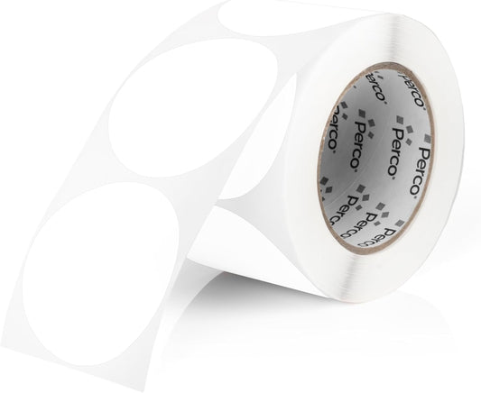 Perco White 3-Inch Round Circle Dot Sticker Labels with Easy Peel Perforation - 500 Labels per Roll - Strong Adhesion, Vibrant Colors for Organizing, Crafting & More - Made in USA