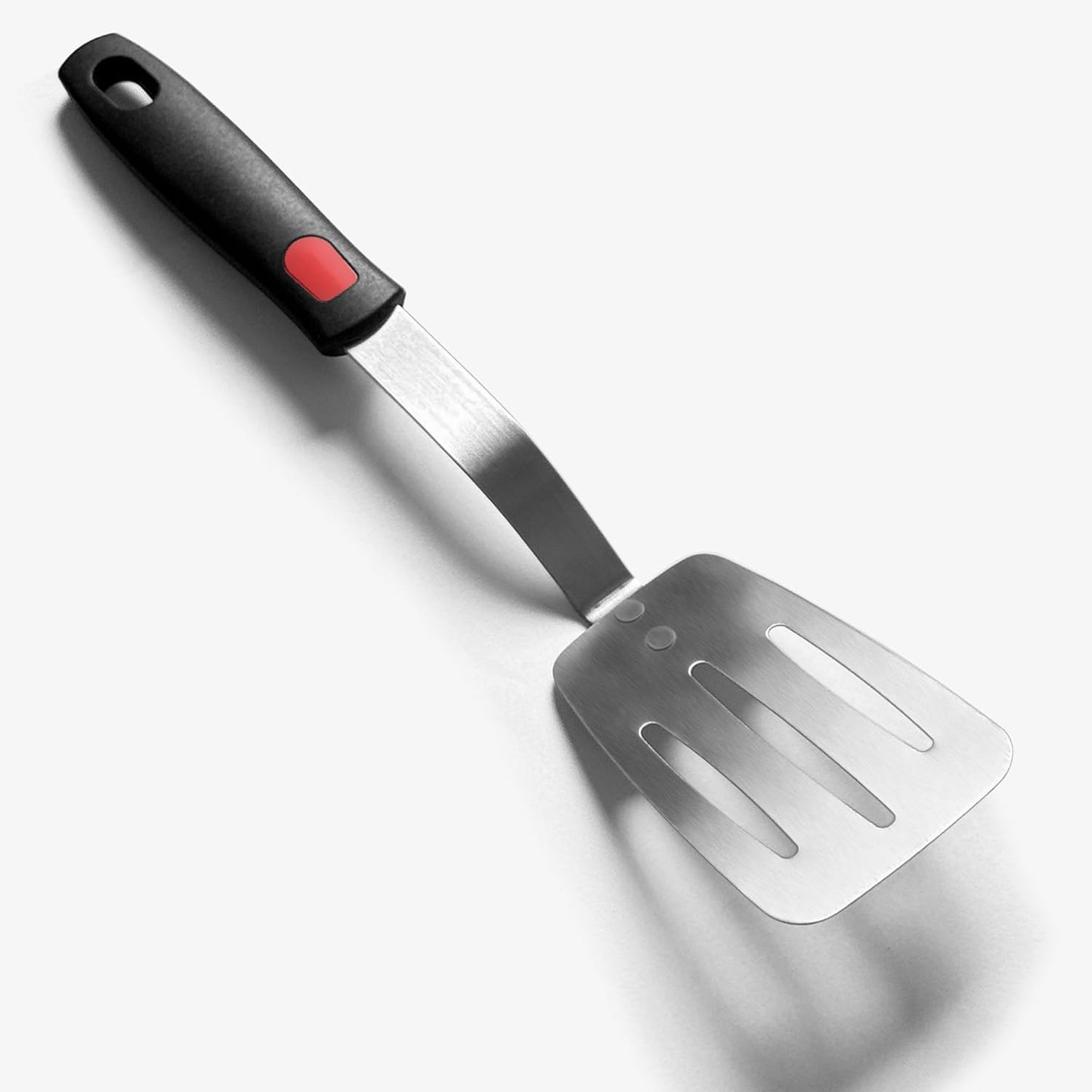Stainless Steel Spatula, Flexible Metal Slotted Turner for Cast Iron Skillet, Thin Blade and Heat Resistant Silicone Handle, Great for Egg, Cookie, Meat, Crep, Medium