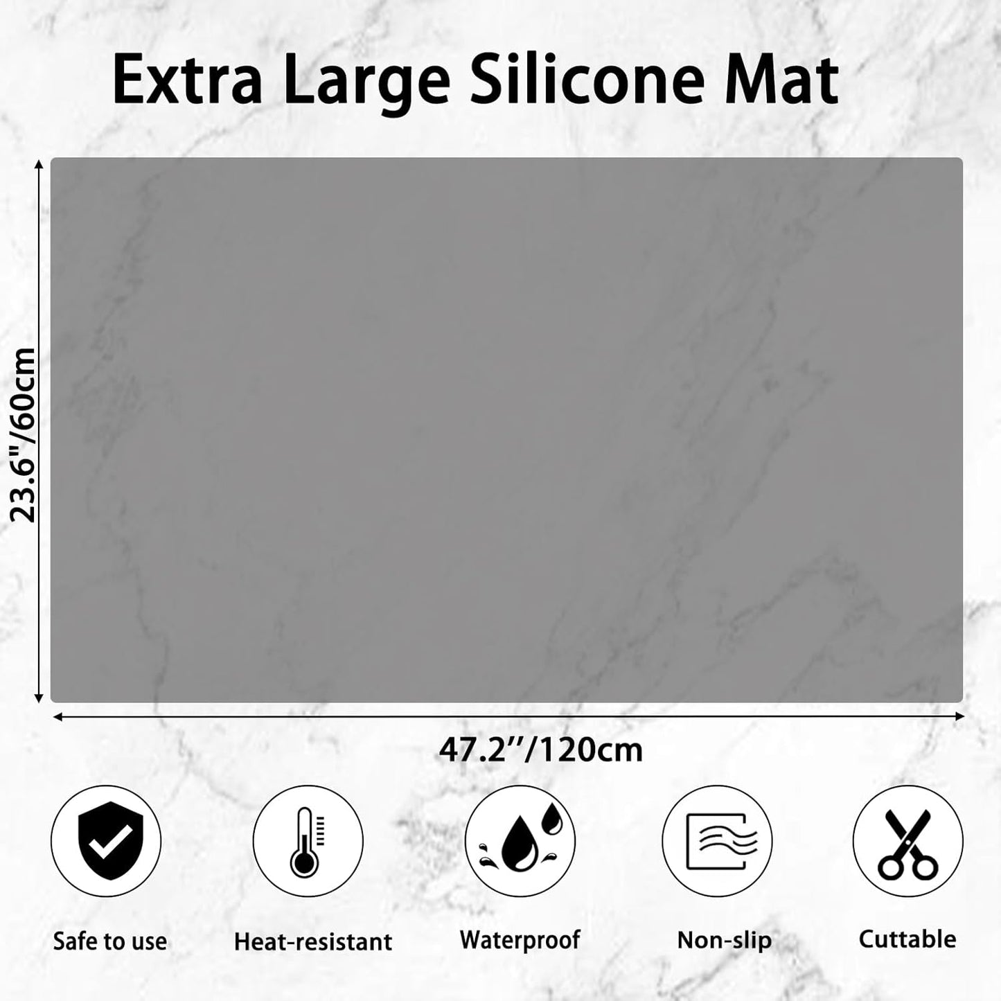 2MM Thick Large Silicone Mat, 47.2"x23.6"(120cmx60cm) Silicone Mats for Kitchen Counter, Heat Resistant Mat, Non-Slip Kitchen Counter Mat, Waterproof Countertop Protector for Craft, Translucent Brown