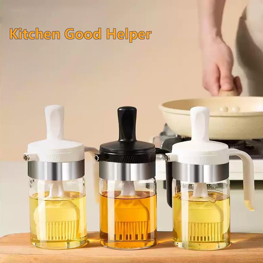 Olive Oil Dispenser Bottle with Brush- 2 in 1 Oil Dispenser & Silicone Brush for Kitchen Cooking Vinegar Sauce BBQ Salad Grill Frying- 200ml/7oz, White