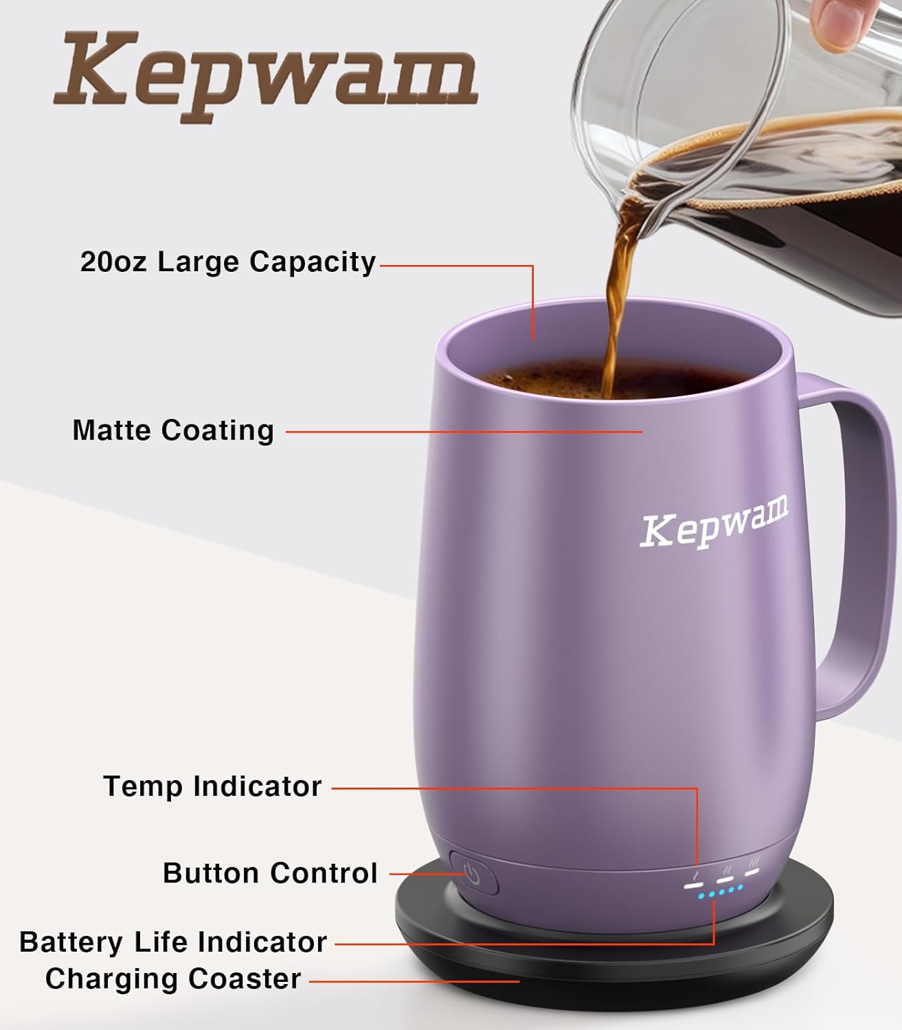 Heated Coffee Mug T2-Plus, 20oz Leading Large Capacity Self Heating Coffee Mug, Up to 8 Hrs Battery & Hot Up to 149℉, Smart Coffee Mug for Women, Men