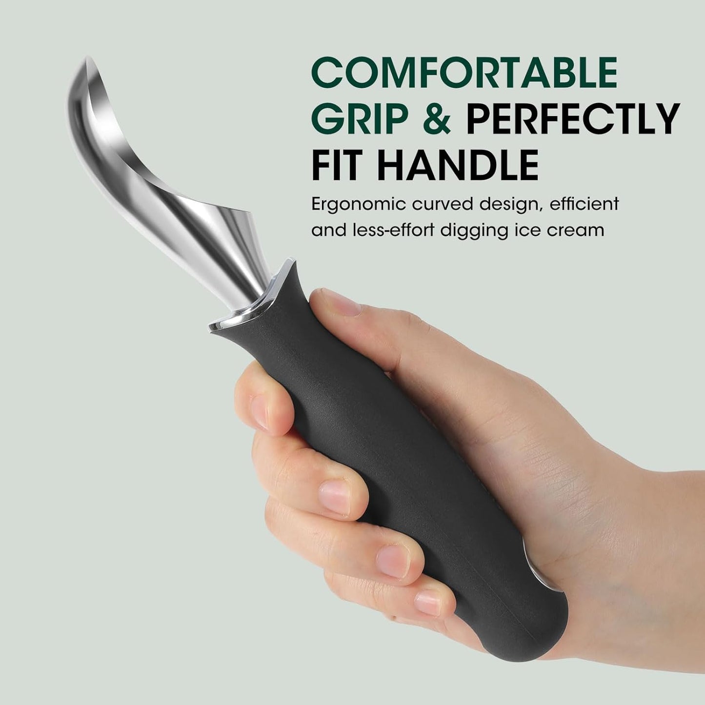 Beneno Heavy Duty Ice Cream Scoop - Upgraded Anti-Fracture Design, Comfortable Grip Long Handle, Effortless Scooping & Dishwasher Safe, Black
