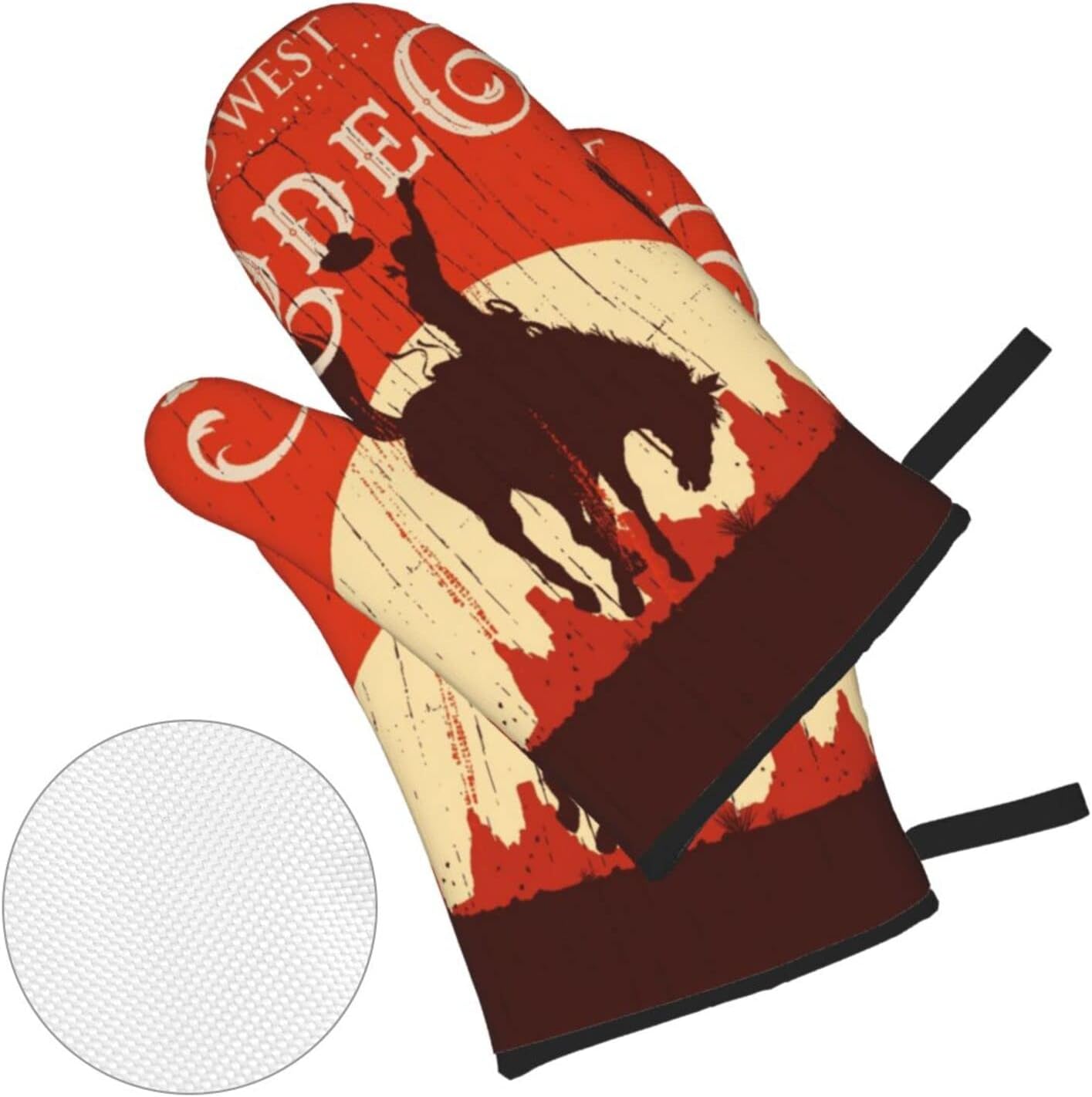 Oven Mitts and Pot Holders Sets of 4,Cowboy Horse Sunset Saguaro Desert Wild West Rodeo Vintage Wooden Sign Print,Oven Mitts Heat Resistant Oven Gloves Set Potholders for Kitchen Baking Grilling