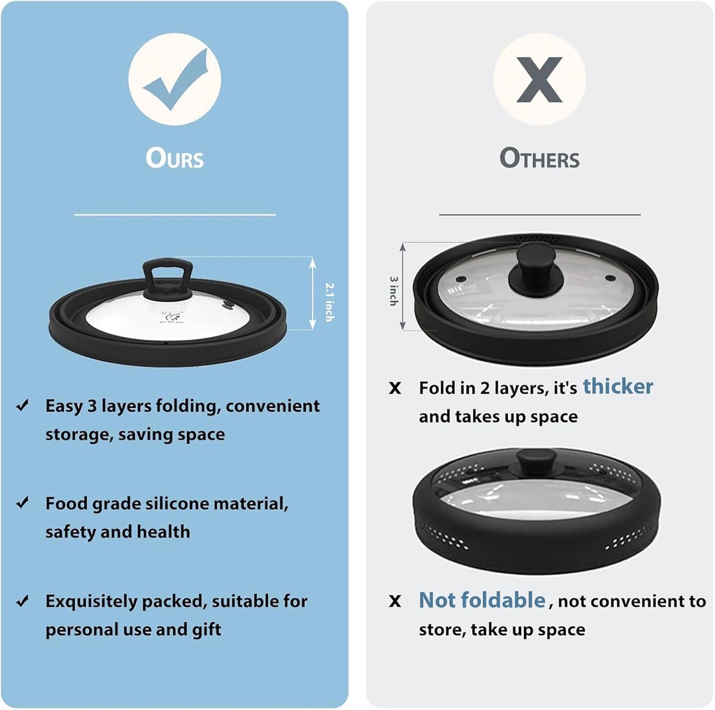 Microwave Splatter Cover Vented Glass Splatter Guard Lid with Collapsible Silicone for Food as Pot Covers Plate 10.8 inch for 6 7 8 9 10 inch Plate Bowl