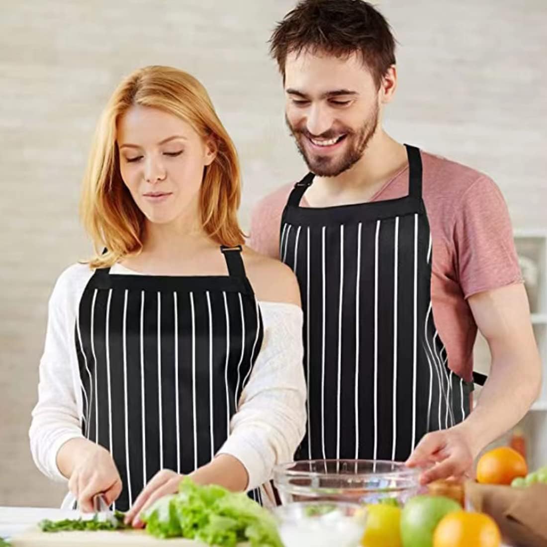 RUIBOLU Adjustable Bib Apron with 2 Pockets Cooking Kitchen Cotton Aprons for Women Men Chef Restaurant BBQ Painting